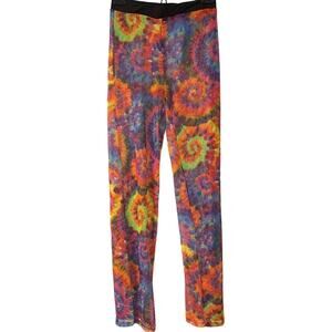 Rainbow Mesh Raver Pants Womens S Tie‎ Dye Hippie EDM Rave Festival Loud Whacky